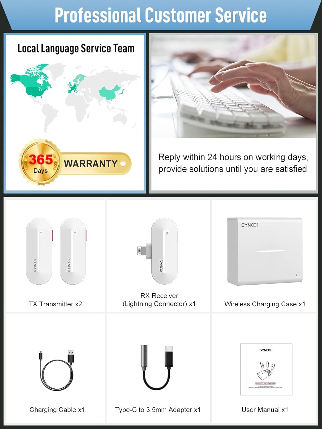 SYNCO Wireless Lavalier Microphone, P2L Dual Transmitter & 1 Receiver 2.4GHz Lapel Mic with Charging Case Plug & Play for YouTube Live Stream Recording Tiktok, Wireless-Lavalier-Microphone-iPhone