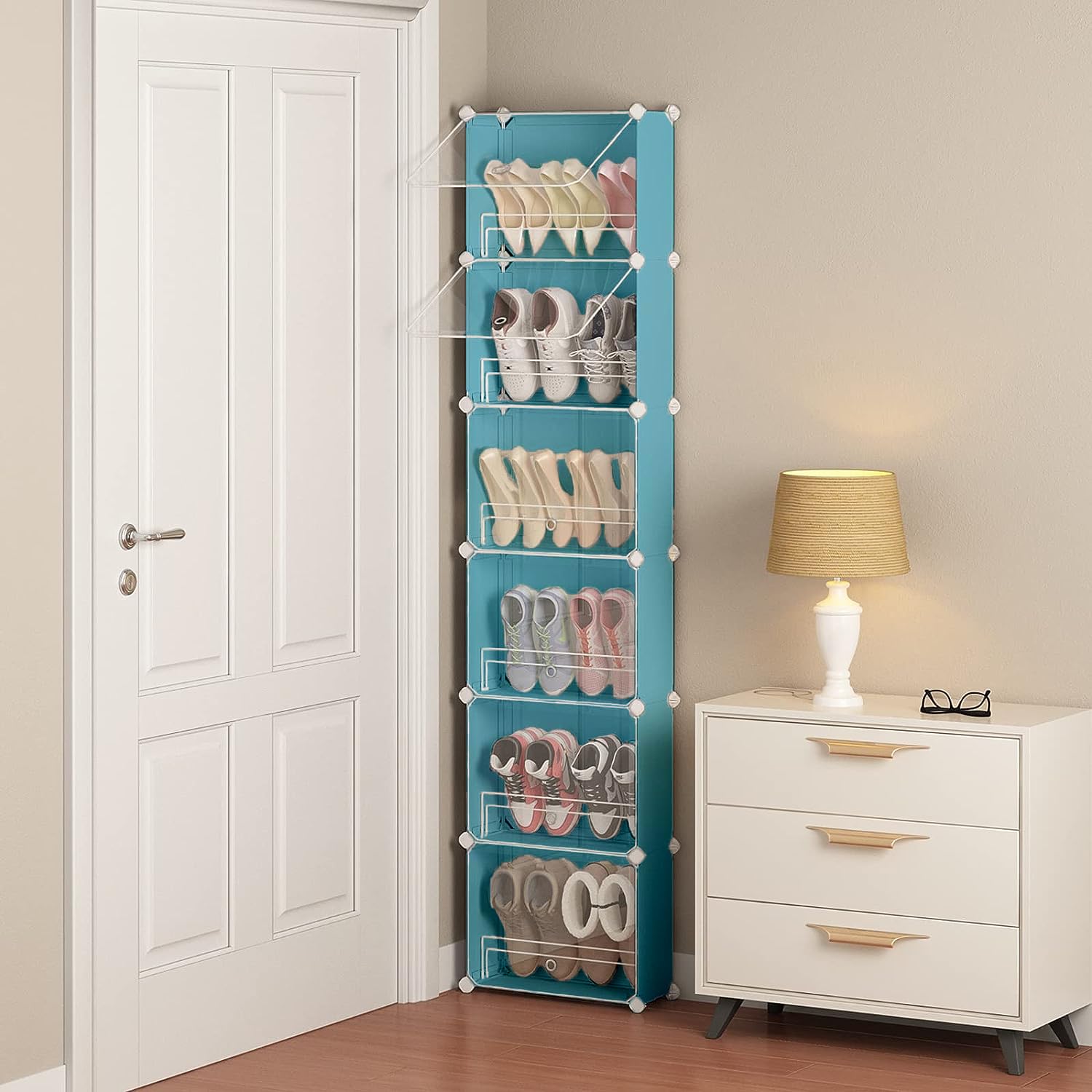 AYSIS Plastic International Quality 6-Tier Shoe Rack Organizer With Cover, Slim Shoe Storage Cabinet,Behind The Door, Narrow Shoe Shelf For Closet,Entryway (Blue) (B0CS9HN1M2) Amazon Price History, Amazon Price Tracker
