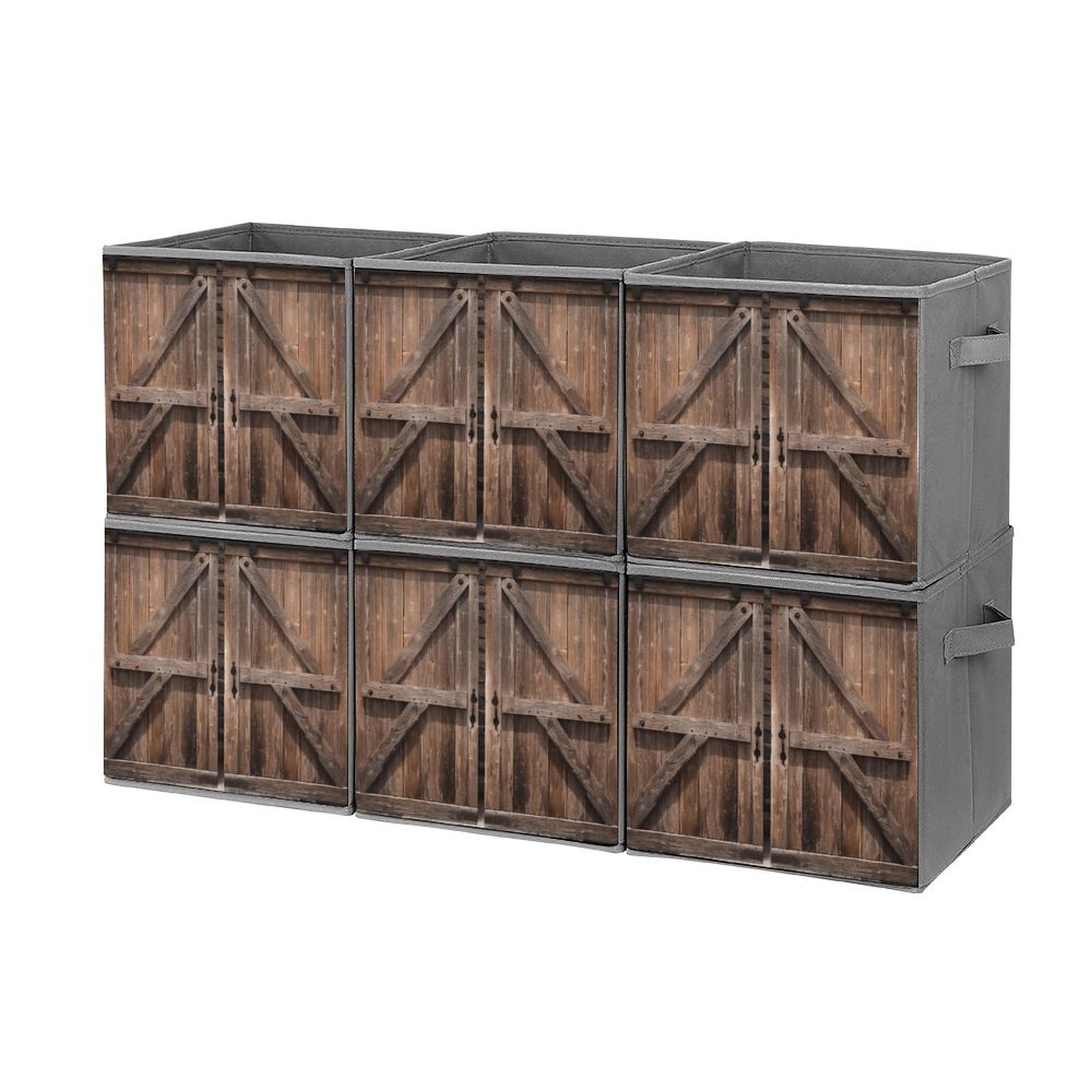 Bacs de rangement pliables en bois vintage avec poignées pour placard et chambre