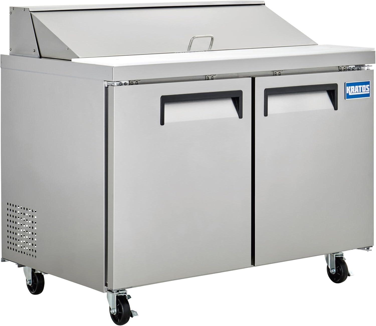 Kratos 69K-770 Commercial Refrigerated Sandwich/Salad Prep Table | Mobile 48" Wide Two Door Stainless Steel Prep Table | 12 Pan Capacity | Cutting Board Included | 115V | ETL Certified