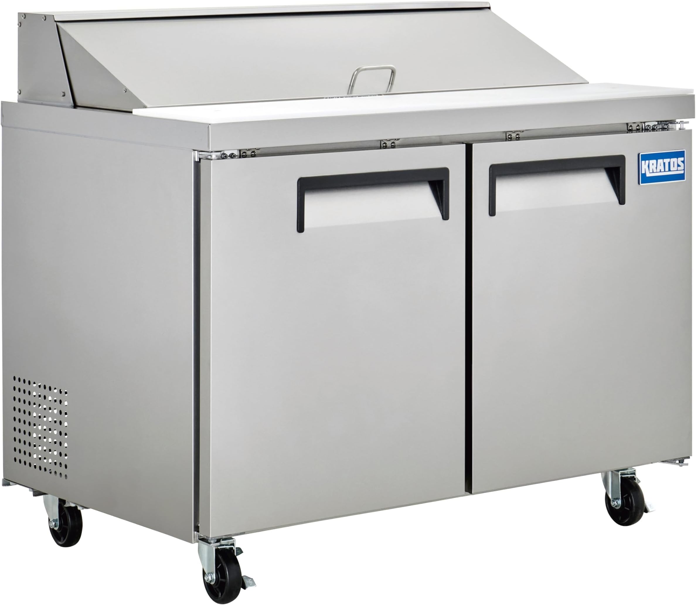 Kratos 69K-770 Commercial Refrigerated Sandwich/Salad Prep Table | Mobile 48" Wide Two Door Stainless Steel Prep Table | 12 Pan Capacity | Cutting Board Included | 115V | ETL Certified