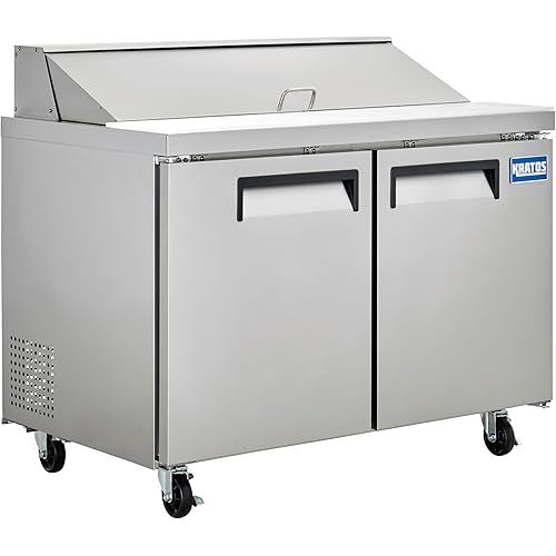 Kratos 69K-770 Commercial Refrigerated Sandwich/Salad Prep Table | Mobile 48" Wide Two Door Stainless Steel Prep Table | 12 Pan Capacity | Cutting Board Included | 115V | ETL Certified