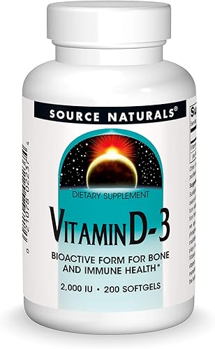 Source Naturals Vitamina D-3 2000 iu Apoya la salud ósea e inmune - 200 cápsulas blandas