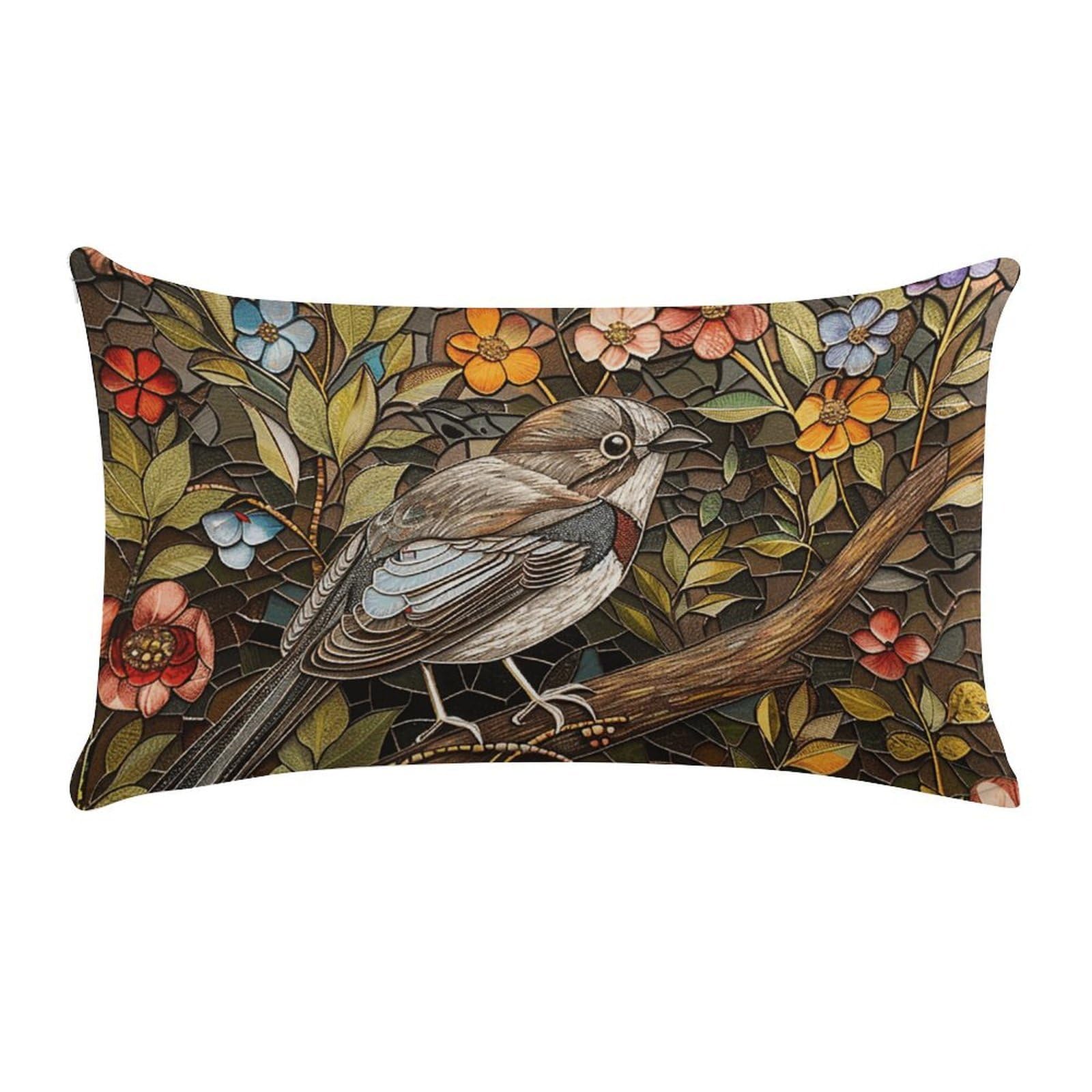 Bird Perched on Branch Pillow Cases for Sofa, Super Soft Plush Pillow Cover with Zipper, Luxury Cozy Pillow Shams for All Seasons, Lightweight Pillowcases for Bedroom, 12" X 20"