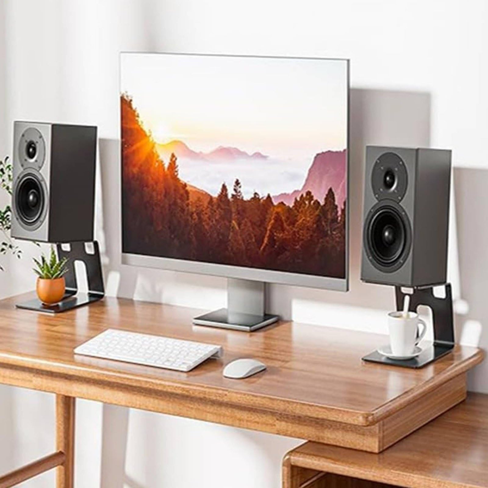 Support d'Écran Moniteur Réhausseur Enceinte Bureau Structure Métal avec Patins Antidérapants et Légère Inclinaison pour Fidélité