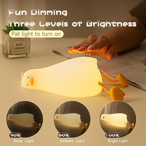 Miniatura 3 de Luz nocturna LED recargable de pato plano para niños, luz nocturna de silicona regulable de 3 niveles, lámpara táctil blanda para guardería,