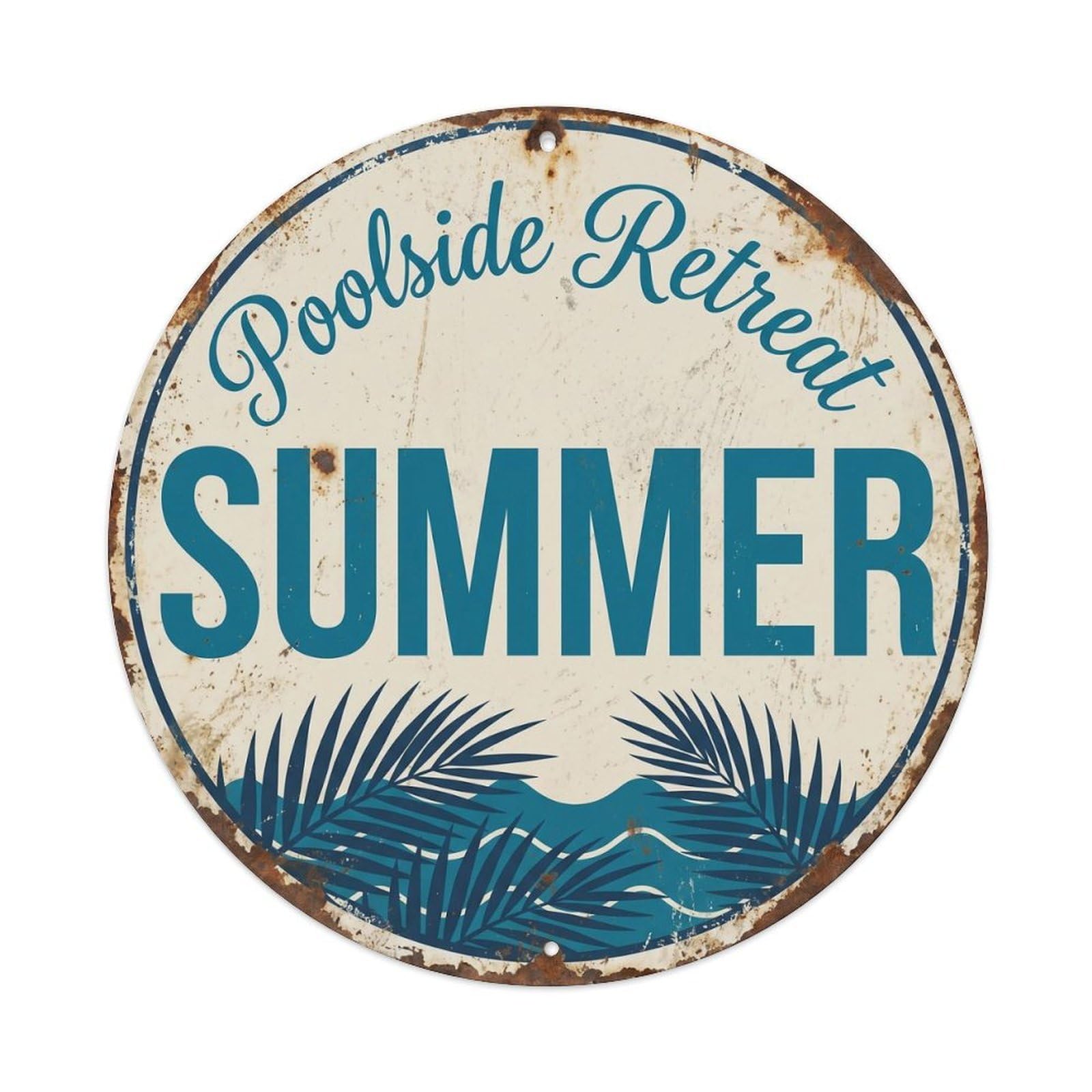 Yrnq Vintage Style Poolside Retreat Summer Vintage Metal Tin Sign Plaque Wall Decor For Cafe, Club, Garden Round Metal Poster 8X8inch