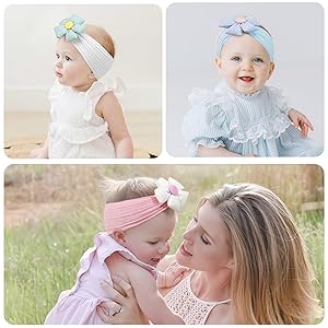 CLLOT 6 Pcs Baby Flower Headbands Nylon Hairbands Baby Girl Flower Bows Hair Accessories for Newborn Infant Toddler Essentials (Bright Color Series)