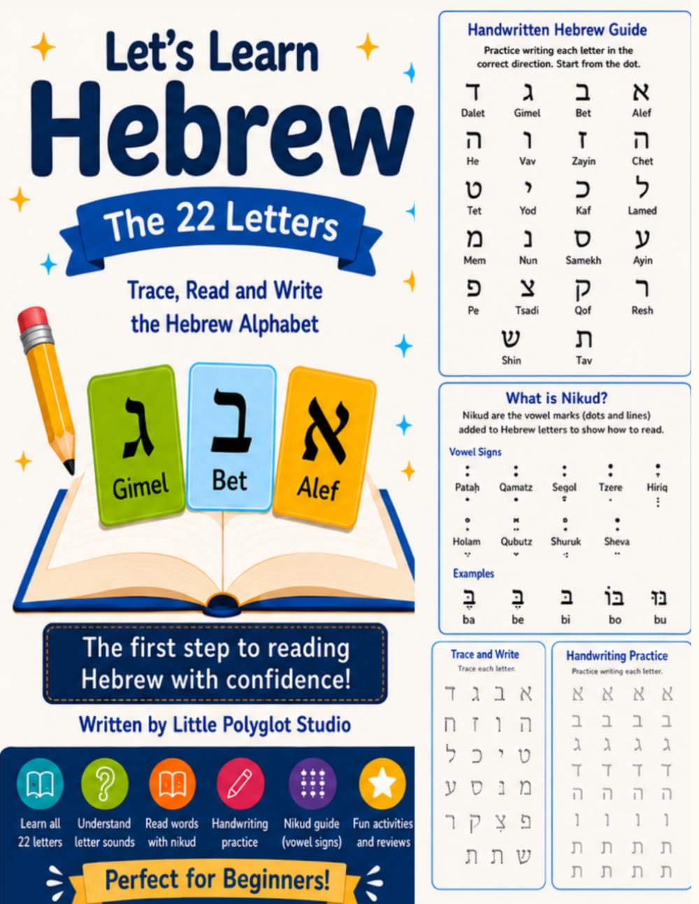 Let's Learn Hebrew: A Beginner Workbook to Read, Write, and Practice Hebrew Letters, Nikud, and Simple Words