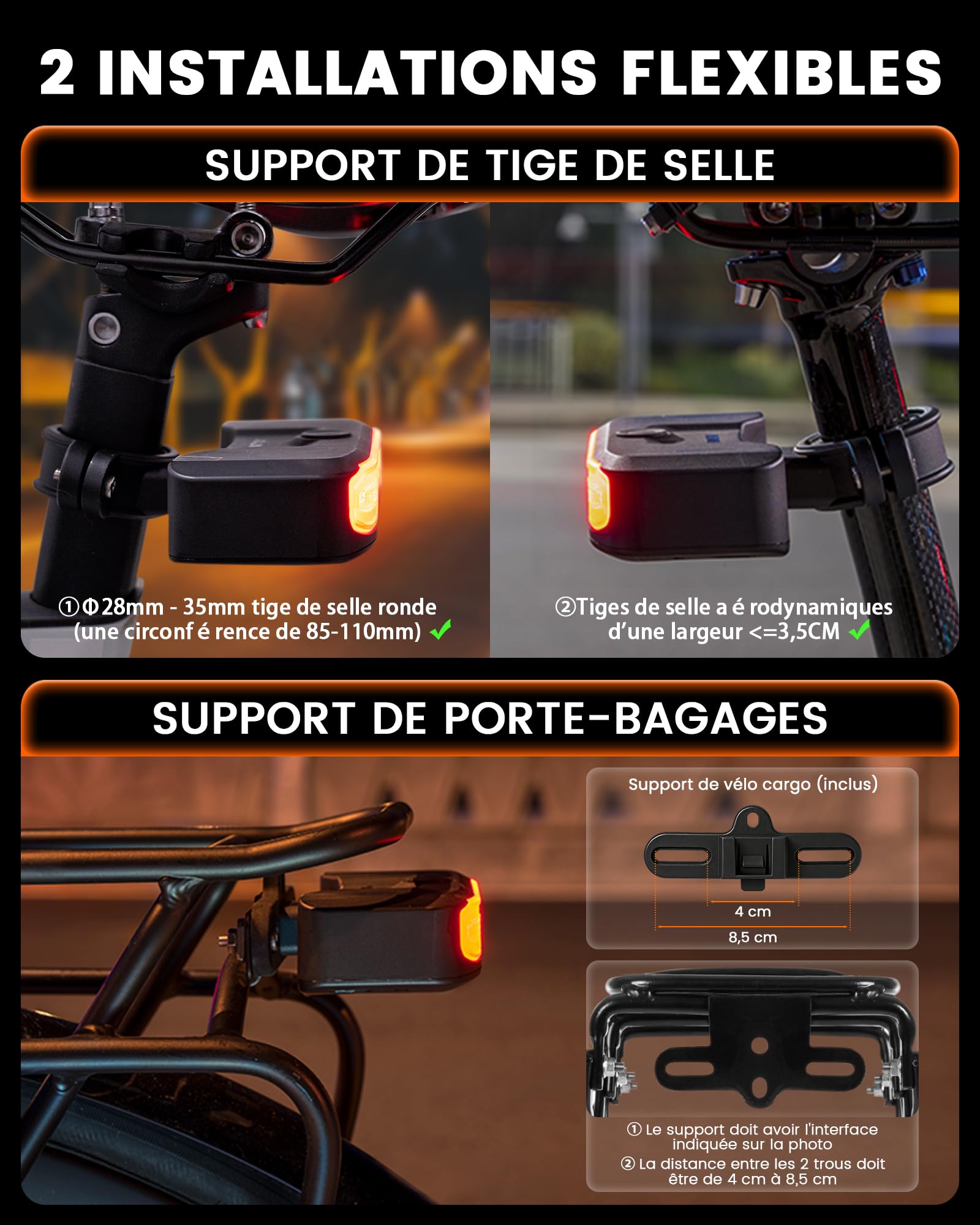 RAVEMEN NT101 Feu Arrière de Vélo avec Clignotant,6 Modes Étanche Feu d'avertissement Arrière avec Télécommande sans Fil pour Une Conduite de Jour comme de Nuit en Toute Sécurité