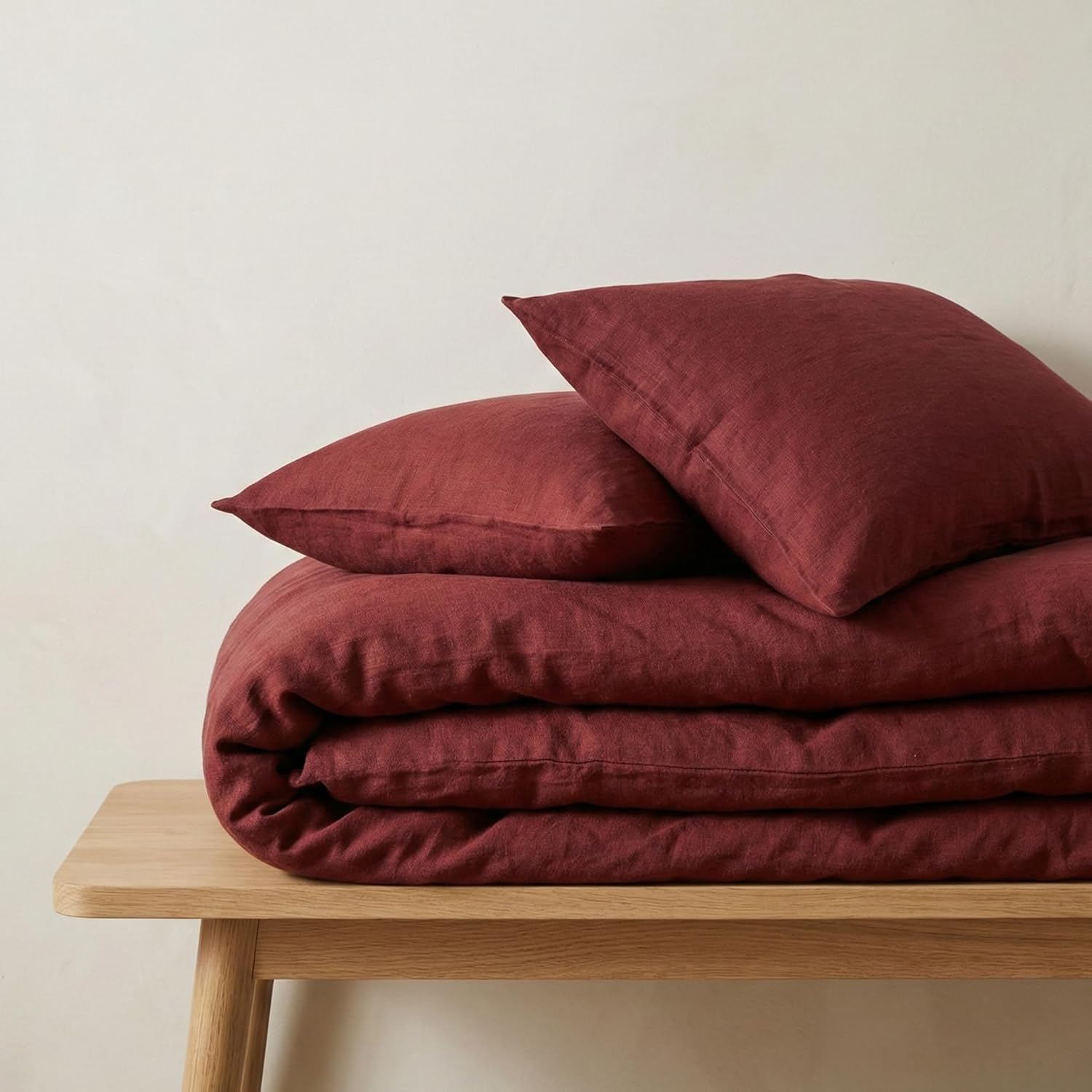 Duvet Cover Set - Linen Cotton Blend Bedding, Breathable, Pre-Washed & Hypoallergenic - Berry, King (U.S. Standard) (102" x 90")