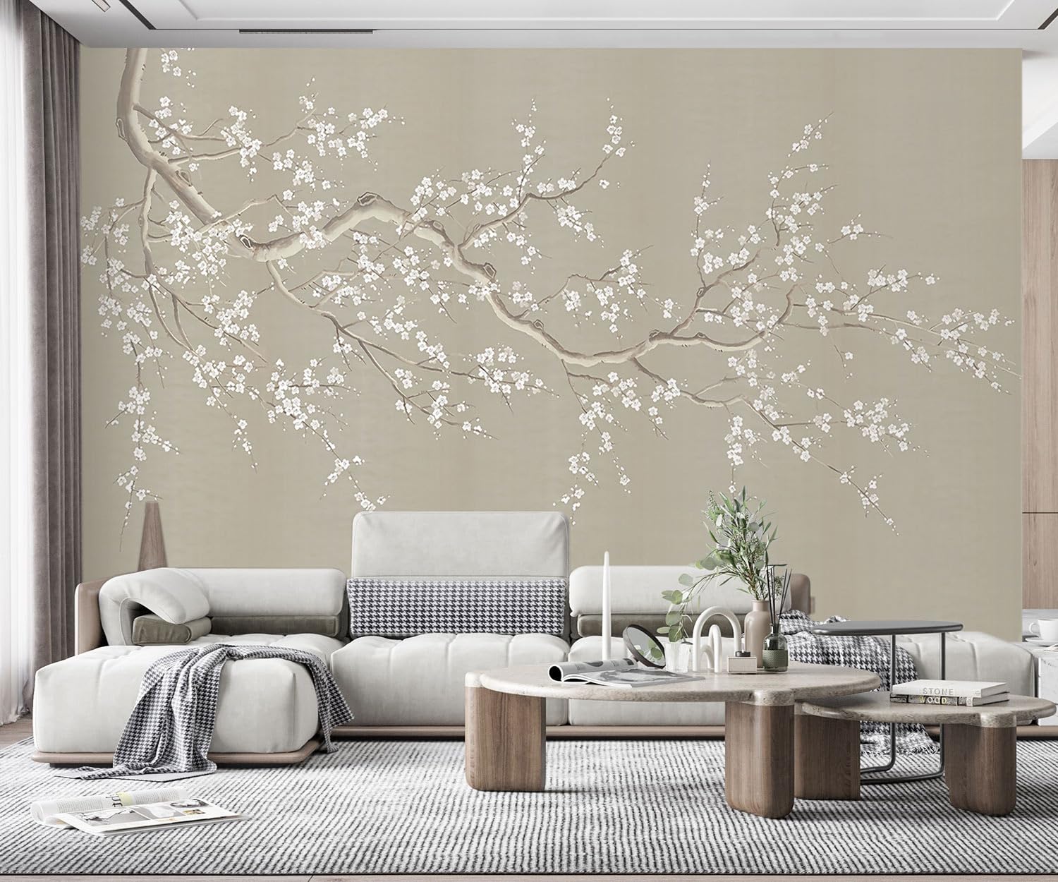songqians Wallpaper 3D Mural Plum Blossom Retro Zen Murals Wallpaper Bedroom and Living Room Decoration -SQ008-400x280cm（Width x Height） — image 1