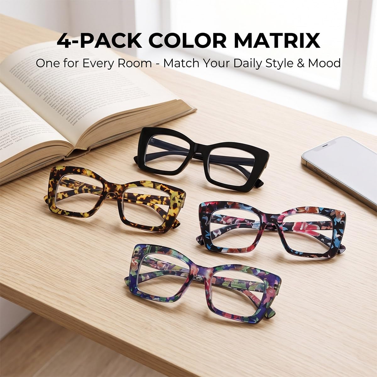 Gafas de Lectura para Mujer, Gafas de Presbicia Ojo de Gato Filtro Luz Azul | Montura ligera con bisagras de muelle, antifatiga para ordenador y pantallas