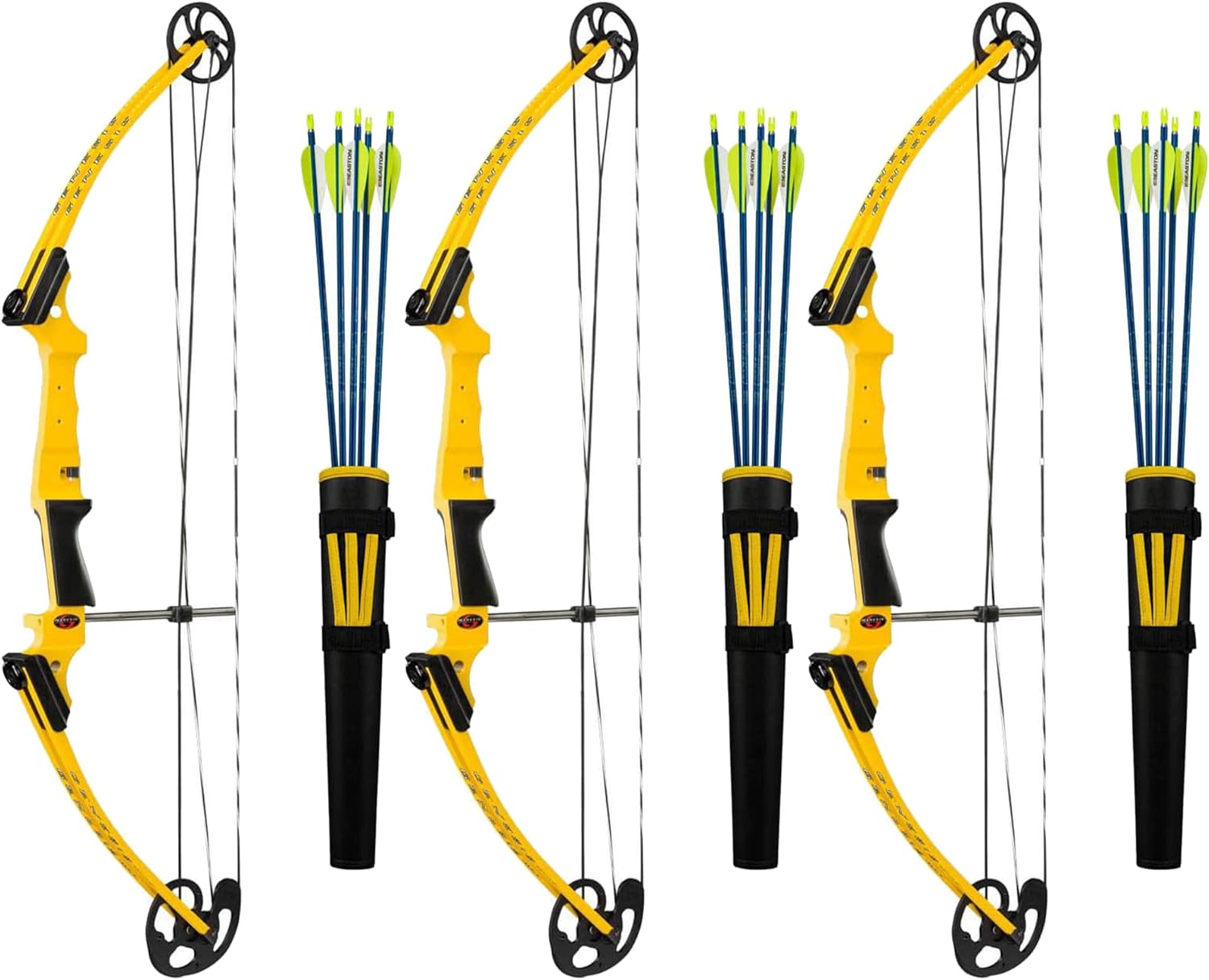 Genesis 3 Pack Original Compound Bow & Arrow Kit- Adjustable Riser, 15"-30" Draw Length, 10-20 lb Draw Weight, Draw Hand - Right, Yellow