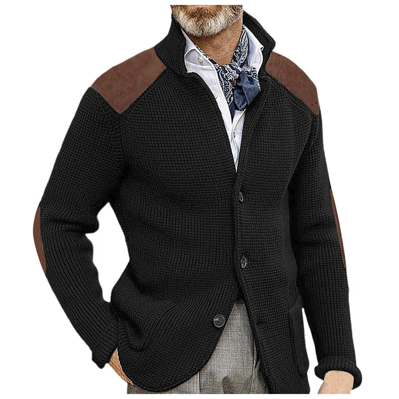 Cardigan Hombre Invierno, Chaqueta De Punto Elegante Hombre Manga Larga Cárdigan De Punto Trenzado Casual Cuello De Chal Abotonado con Bolsillos Chaqueta De Entretiempo De Punto