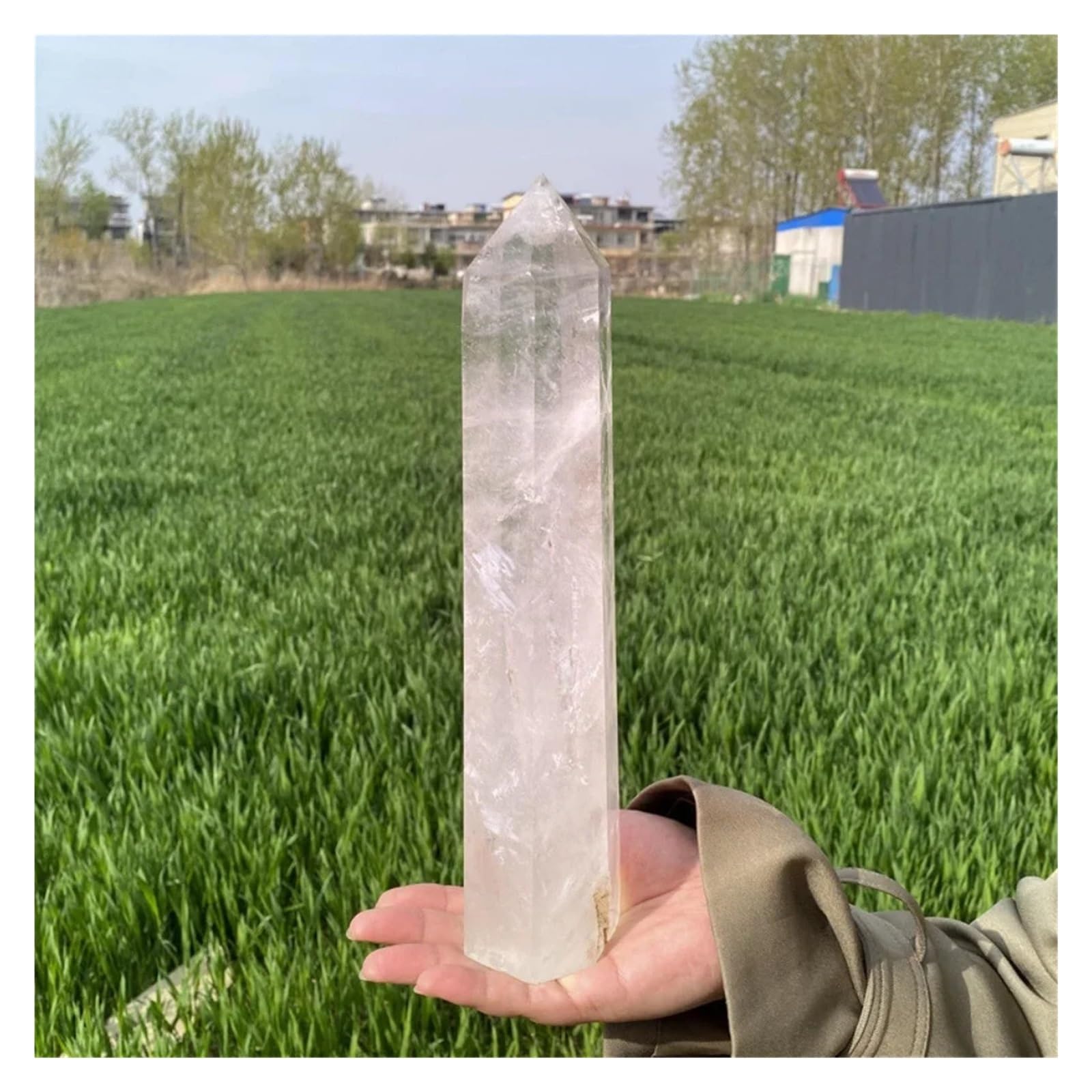 1 pieza de 500-600 g de columna de cristal de obelisco de cuarzo transparente
