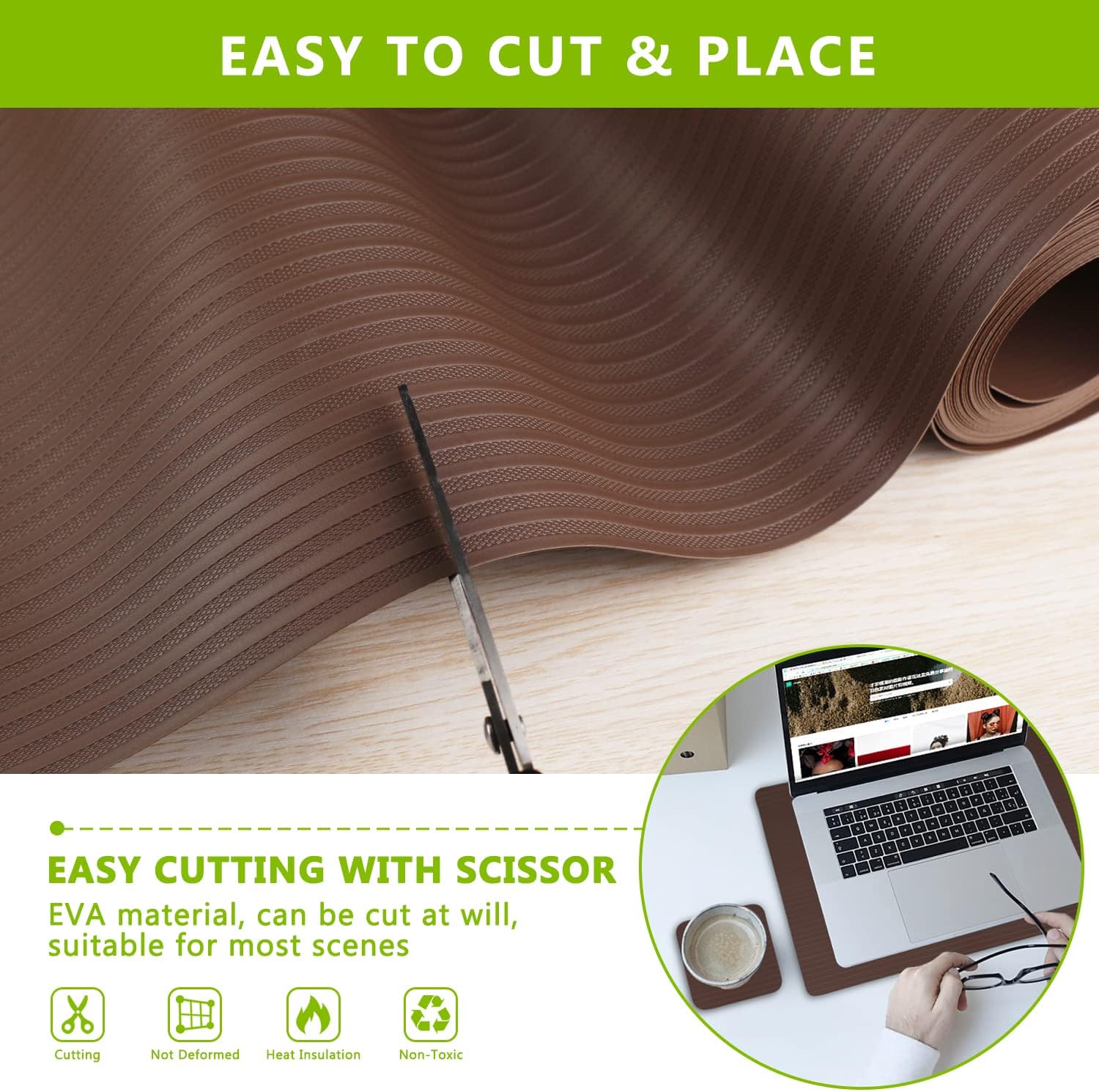 Shelf Liner Cabinet Liners for Kitchen, Non Adhesive Drawer Liner, Durable Washable Waterproof Fridge Refrigerator Mat Pantry Shelf Protector Liner for Shelves, Cupboard, Coffee 23.6 x 157.5 inches