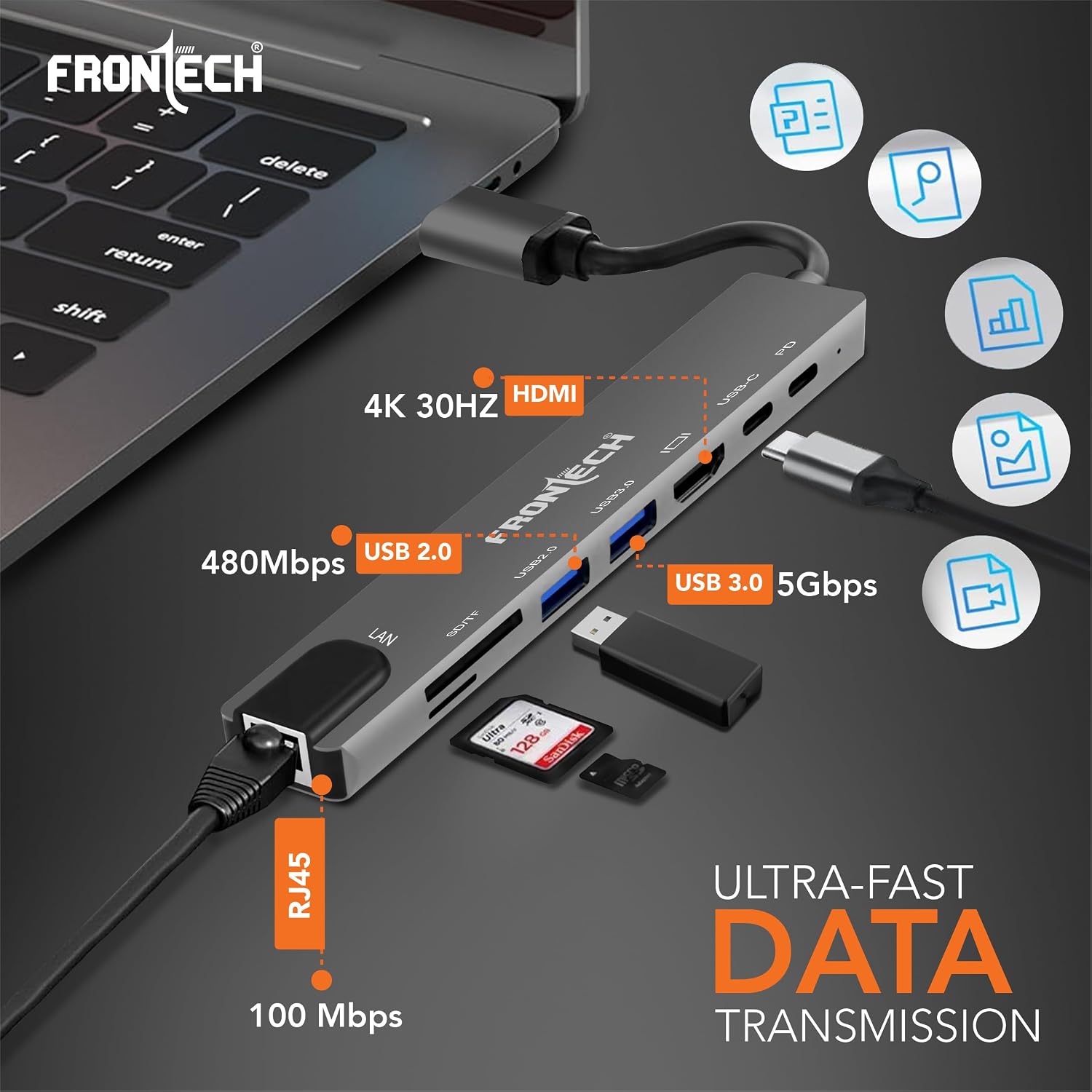  Frontech 8-in-1 USB-C Hub Docking Station  thumbnail 3