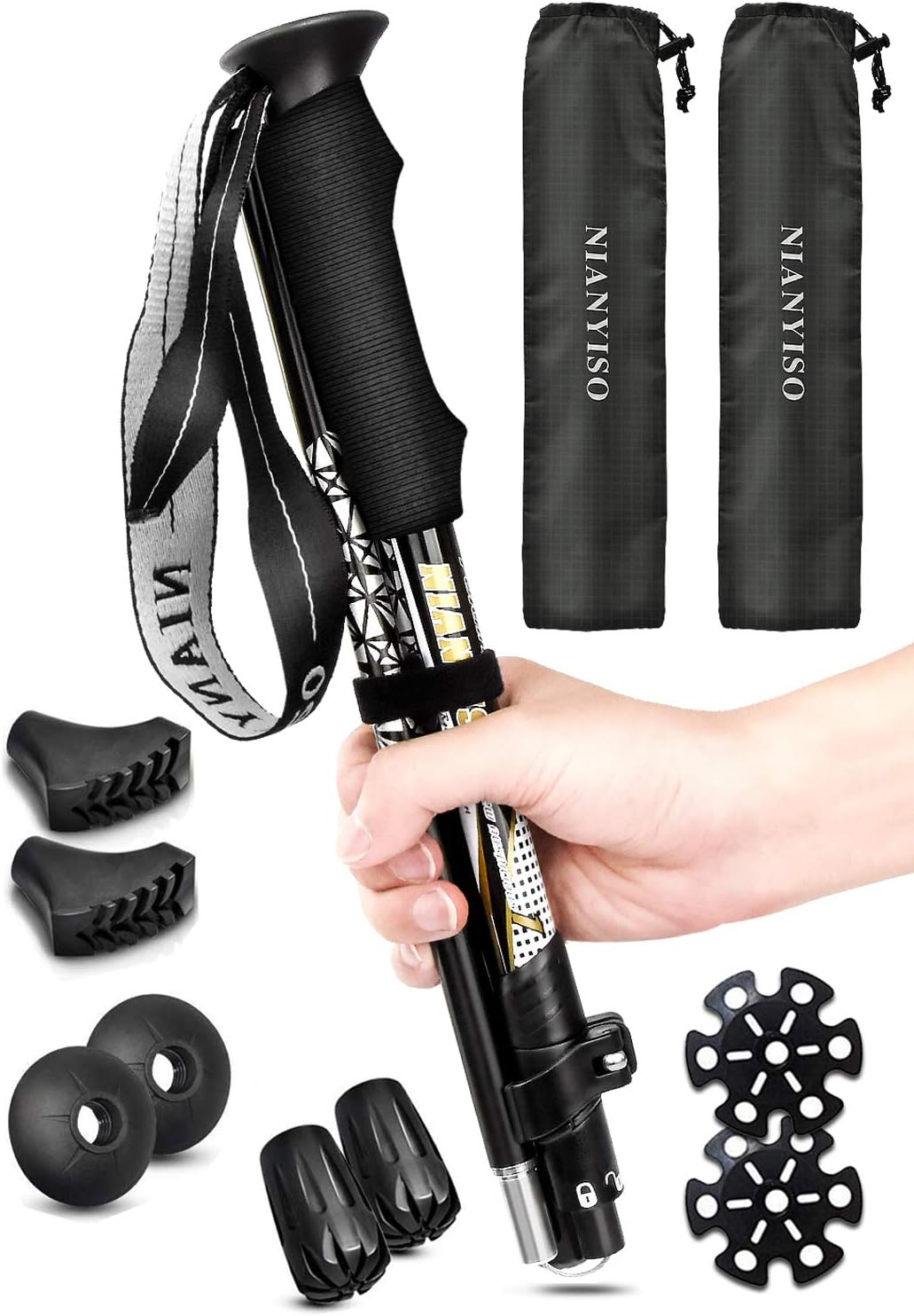 Trekking Poles Collapsible Lightweight for Height 5'3"-6'3", 2 Pack Adjustable Hiking Poles Aluminum Hiking Walking Sticks Walking Poles with EVA Soft Foam Comfortable Handles for Man Women