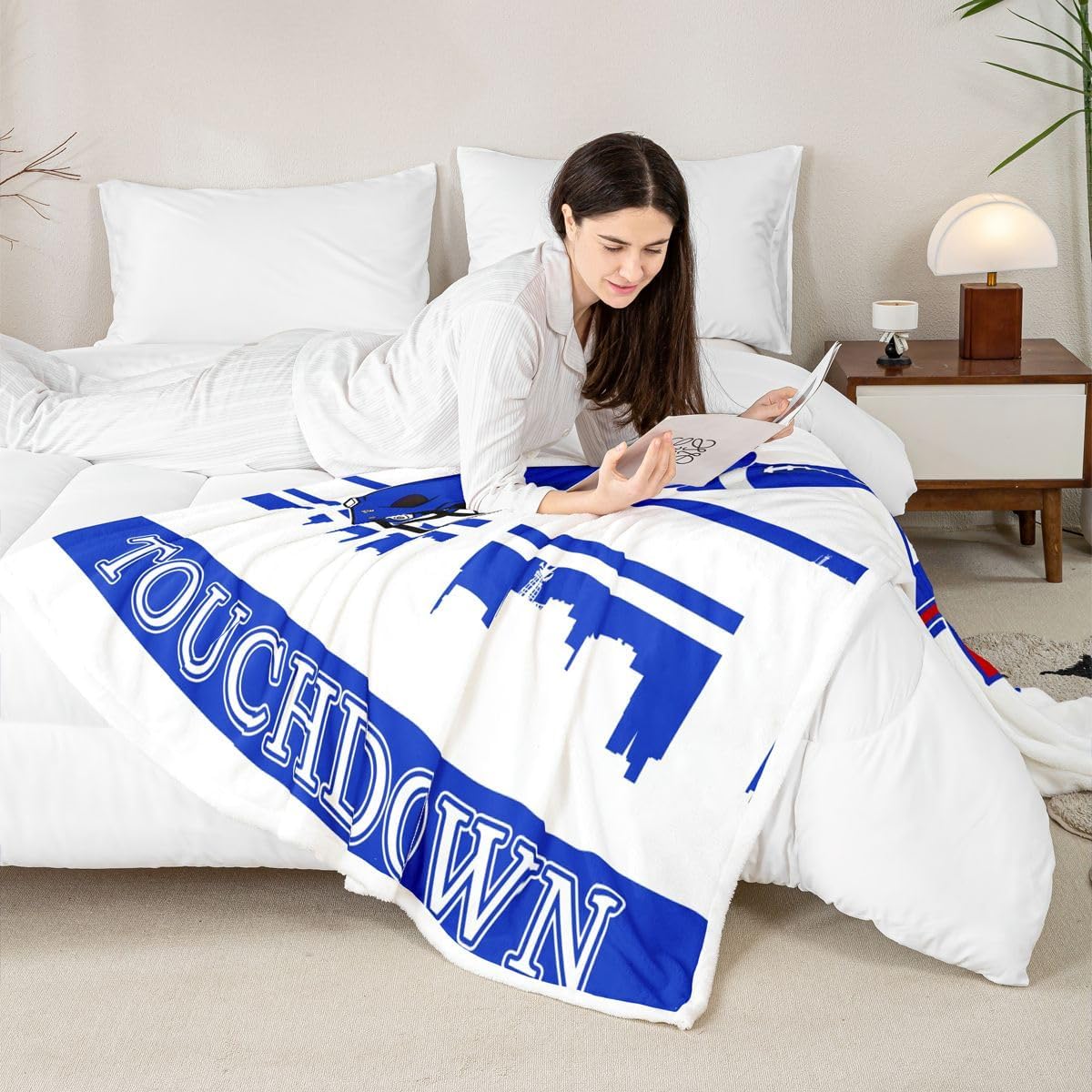 Castle Fairy Blue Grey Football Fans Rugby Fleece Blanket,Soccer Bed Blanket for Kids Teens,American Sport Football Flannel Blanket for Room Decor,Queen 90"x90"