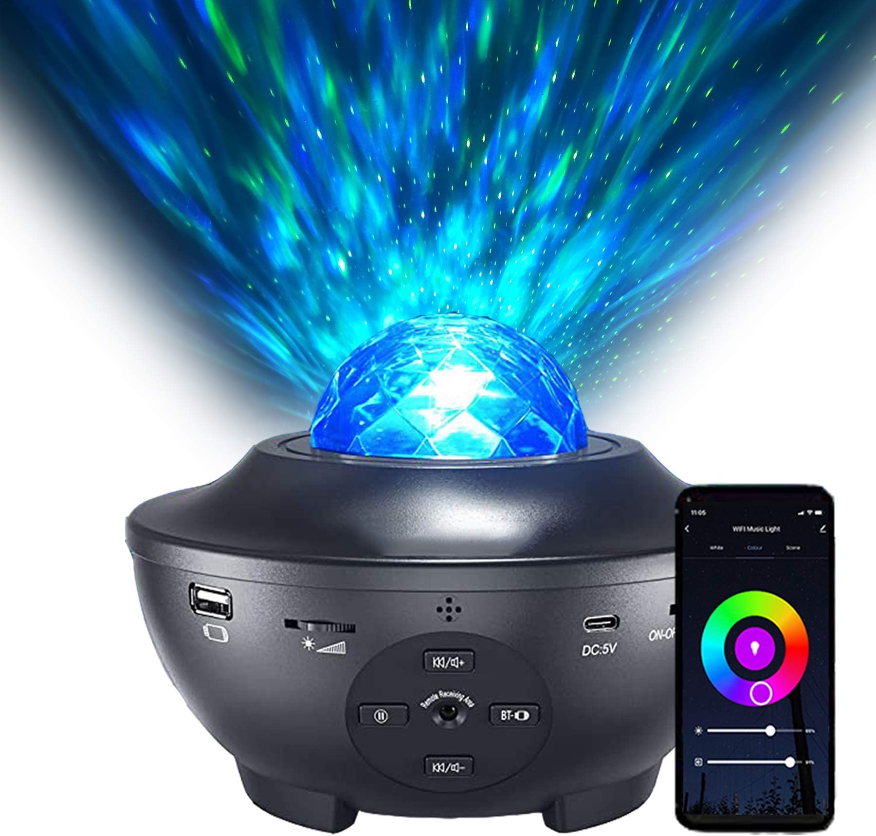 ELECBYTESSmart Night Light Projector for Bedroom, Galaxy Projector Light Works with Nebula Cloud Light Ocean Wave Projector Bluetooth Speaker Gift for Adults Game Room Party Home Theatre Decoration