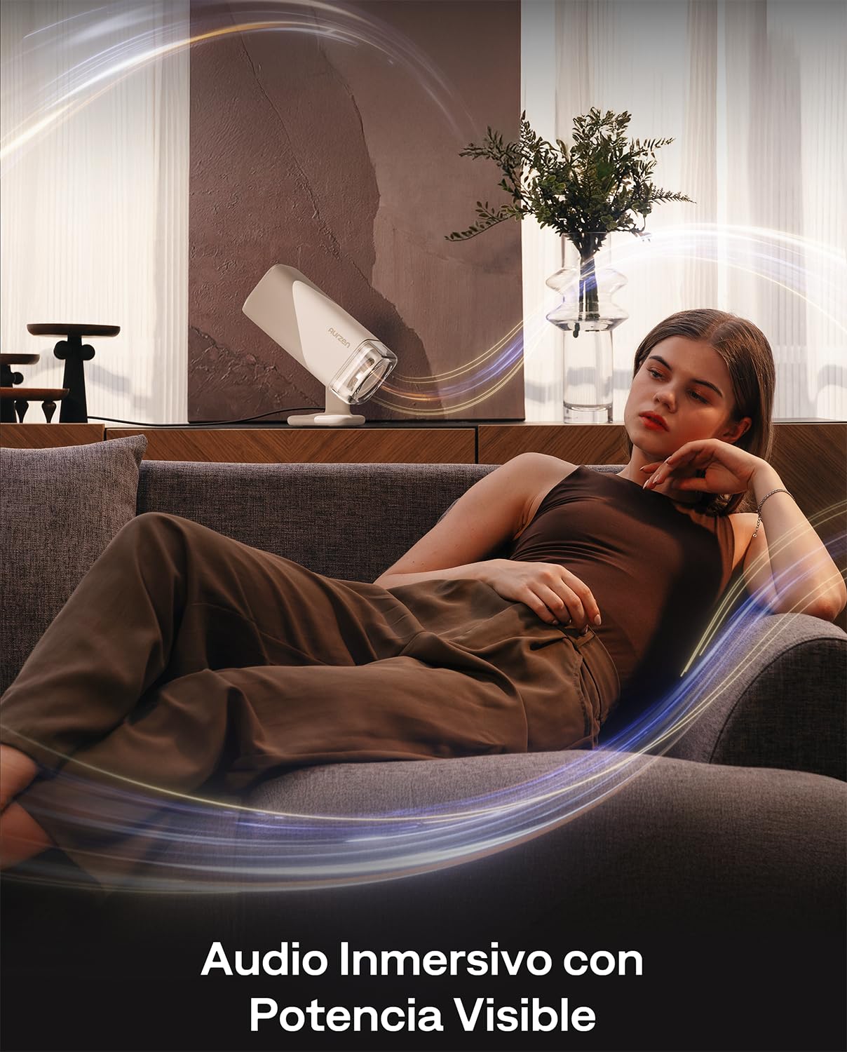 Aurzen Boom Air Mini Proyector con Google TV y Netflix, Carga USB-C | Proyector para exterior, compatible con 4K, smart proyector para cine en casa, Dolby Audio, enfoque TOF, Wi-Fi y Bluetooth
