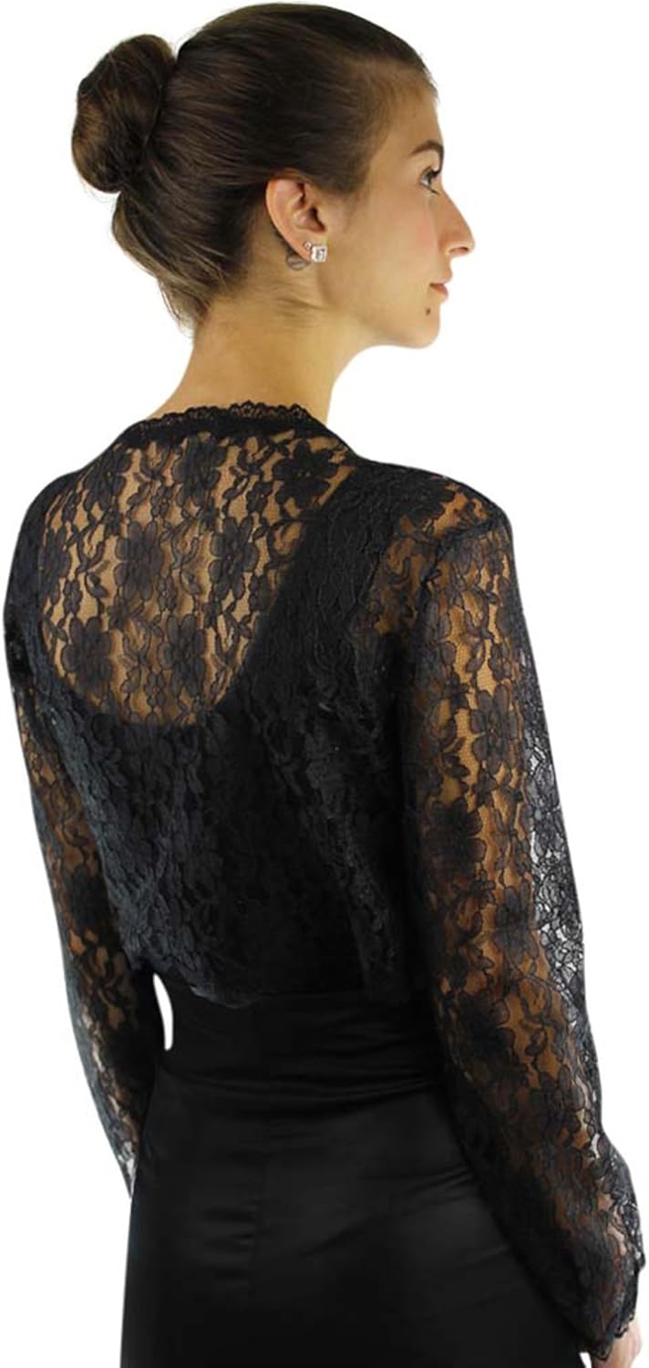 Long Sleeve Dressy Lace Cropped Bolero Shrug Jacket