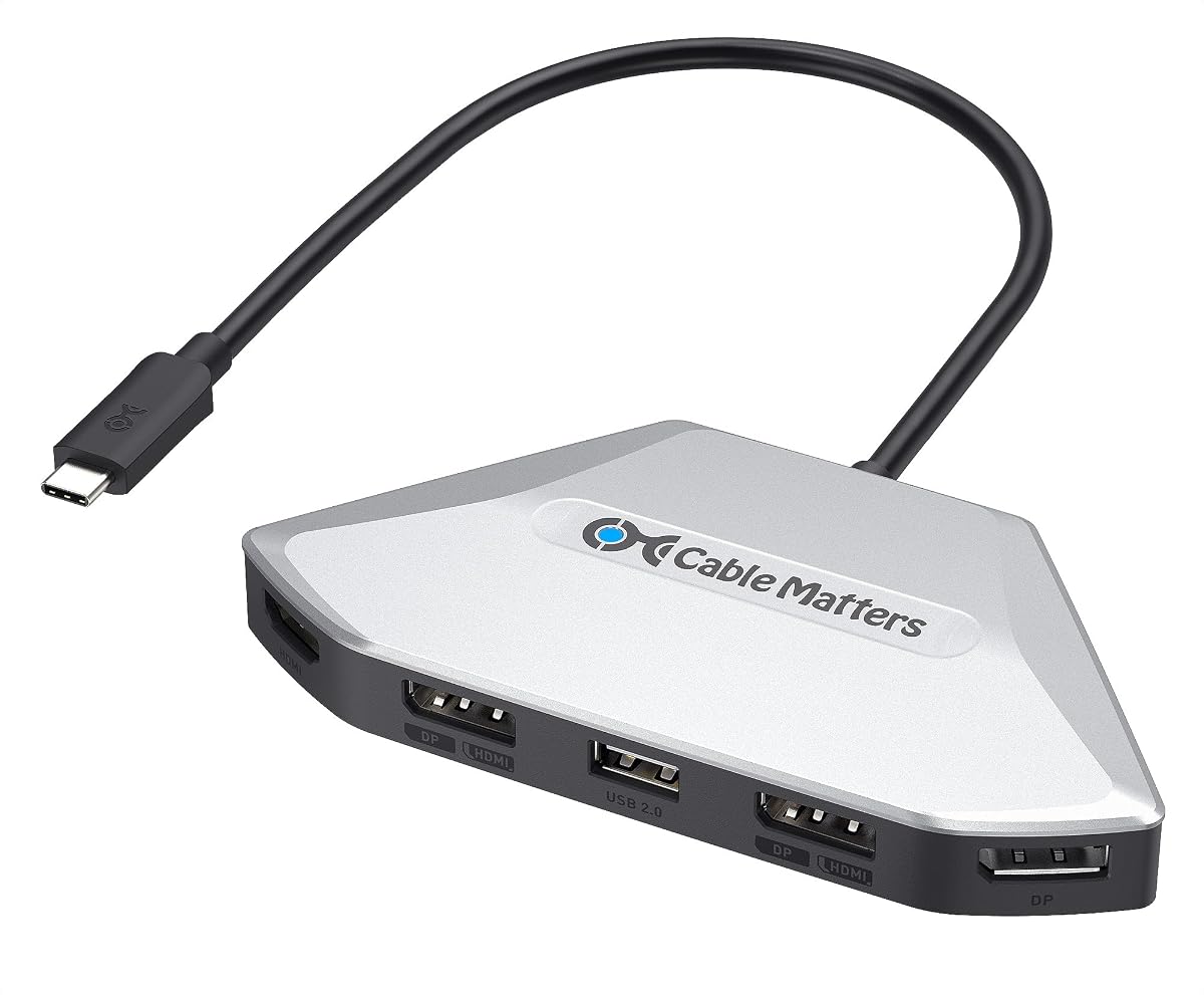 Adaptador USB C MST con pantalla cuádruple 4K, función dual HDMI/DP | Solo Windows, 4x 4K@60Hz, carga de 140W, concentrador USB C Dual DisplayPort 2.1 / HDMI 2.1 para 4 monitores, compatible con Thunderbolt 5/4