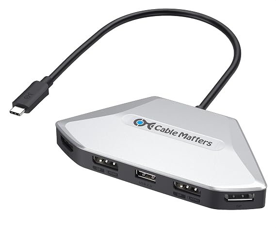 Cable Matters 4K Quad Display USB C MST Adapter with Dual-Function HDMI 2.1/DisplayPort 2.1 Ports, Windows Only, Up to [4X 4K@60Hz, 140W Charging], USB C Hub for 4 Monitors, Thunderbolt 4/5 Compatible