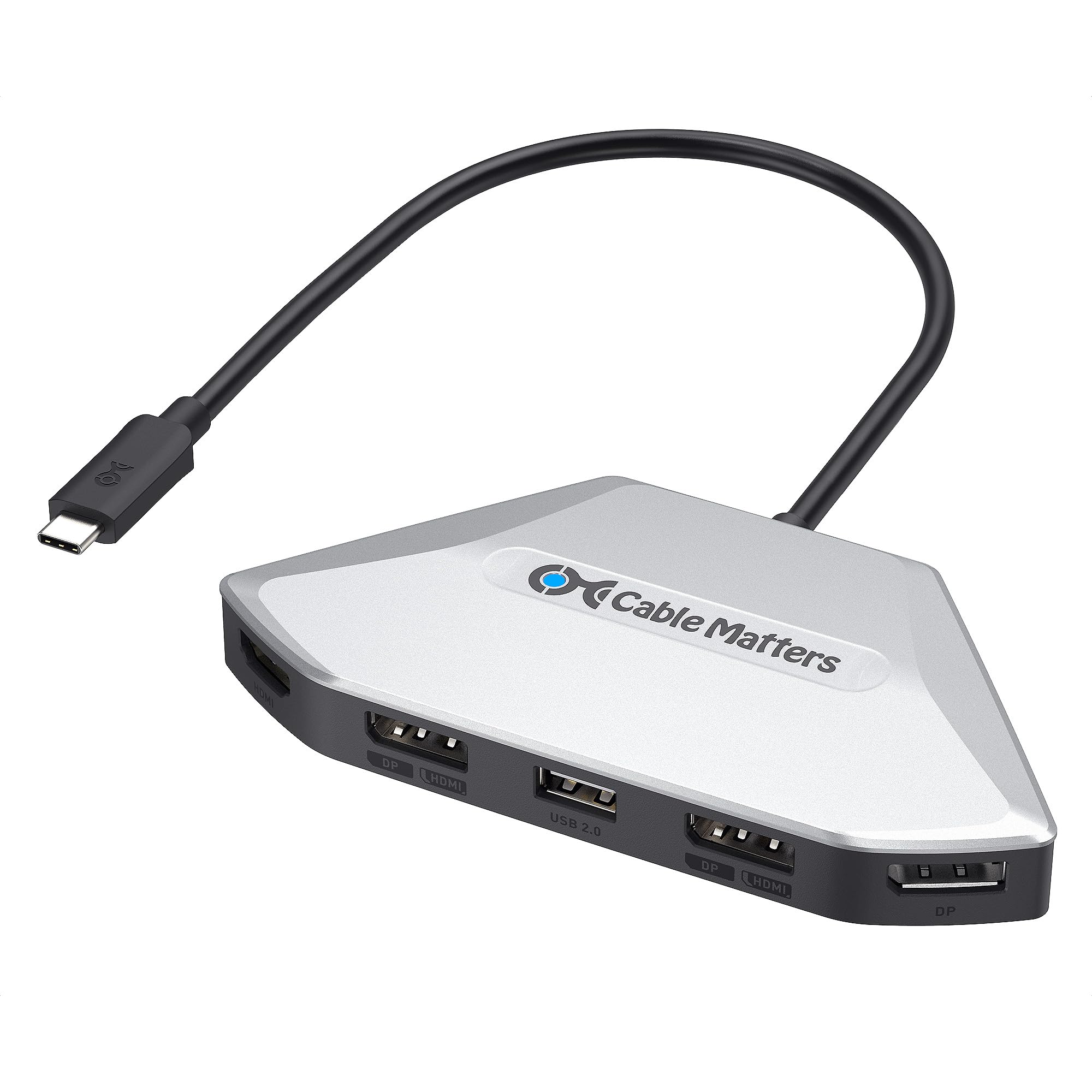 Cable Matters Adaptador MST USB-C 4K para 4 Pantallas, PD 140 W | 1x DisplayPort 2.1, 1x HDMI 2.1 y 2x puertos HDMI/DisplayPort de doble función, compatible con USB4 y Thunderbolt 4/5