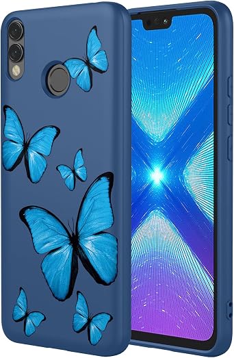 Phone Case for Honor 8X Case, JSN-L21, JSN-L22, JSN-L23 Case Cute Butterfly Pattern Design Slim Protective Soft TPU Bumper Phone Cover for Honor 8X Blue Butterfly