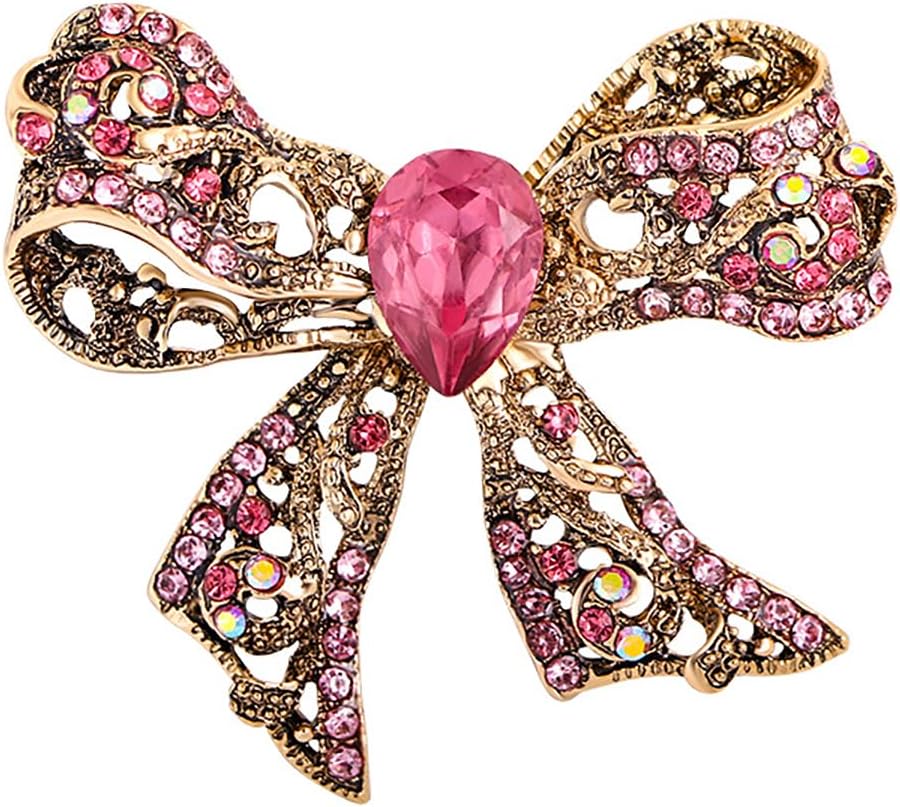 Rhinestone Bow Brooch Pin Elegant Crystal Bowknet Brooch Lapel Pin Yellow Blue Pink Rhinestone Crystal Bow Brooch Wedding Birthday Party Christmas Jewelry for Women