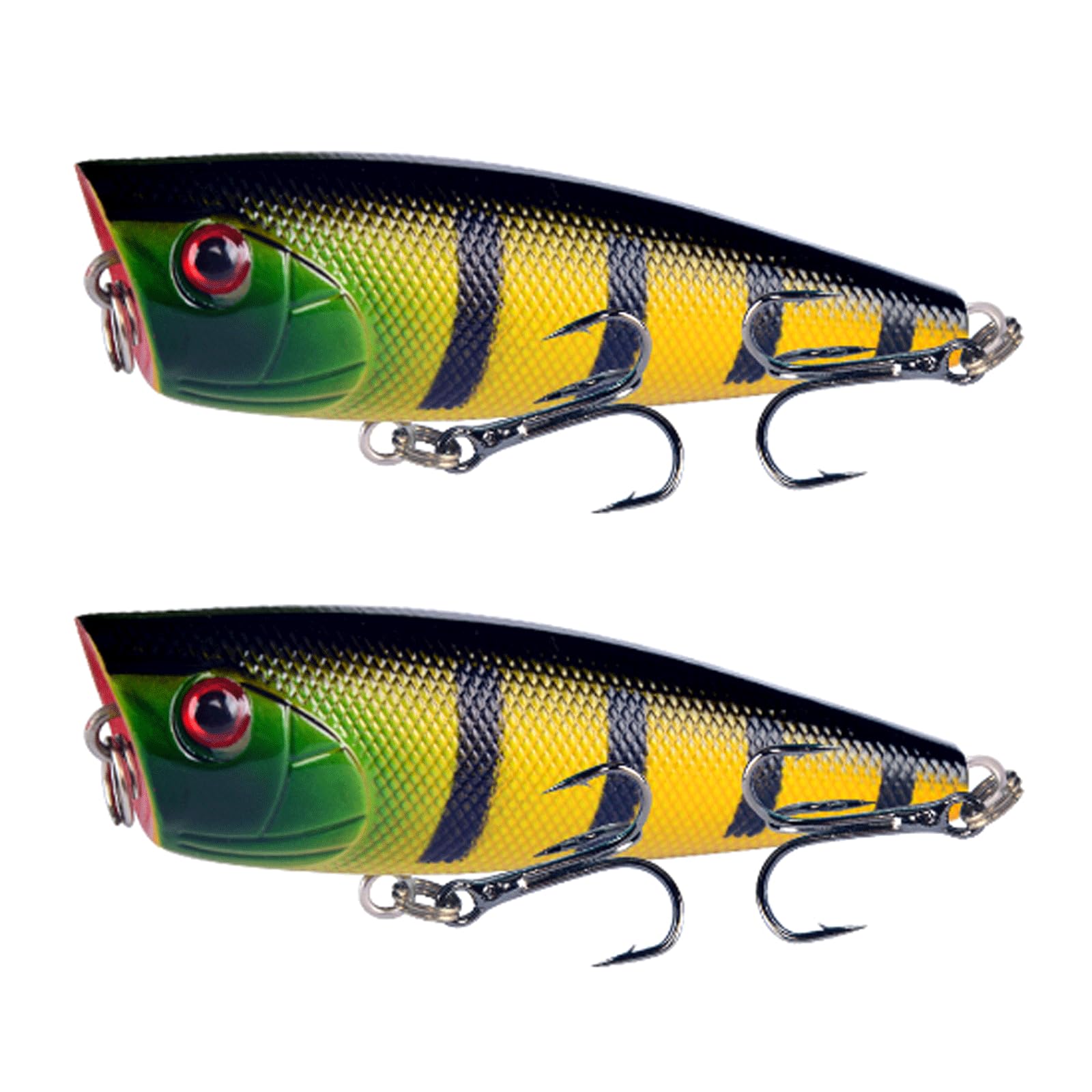 IvyLoutish Fishing Lure Bait 2 Pc Popper Fishing Bait 6cm/7g Hard Bait Artificial Topwater Bass Trout Pike Wobbler Fishing Tackle with 2 Treble Hooks Fishing Tackle
