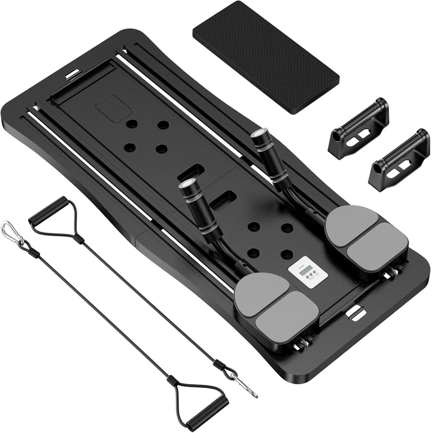 Fousenuk Reformer Pilates per Casa con Timer, Tavola da Pilates Pieghevole, Attrezzo Pilates Casa, Pilates Board per Casa, Tavola per Pilates a Casa per l'Allenamento Completo del Corpo(Nero)