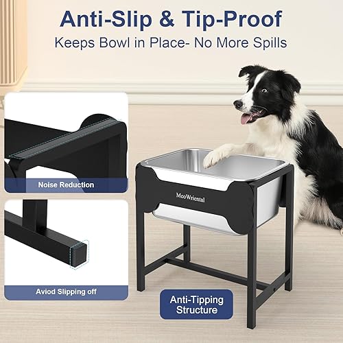 Miniatura 6 de Cuenco elevado de agua para perros de 2.5 galones para razas grandes, cuenco de agua grande de acero inoxidable elevado de 14.2 pulgadas de alto con