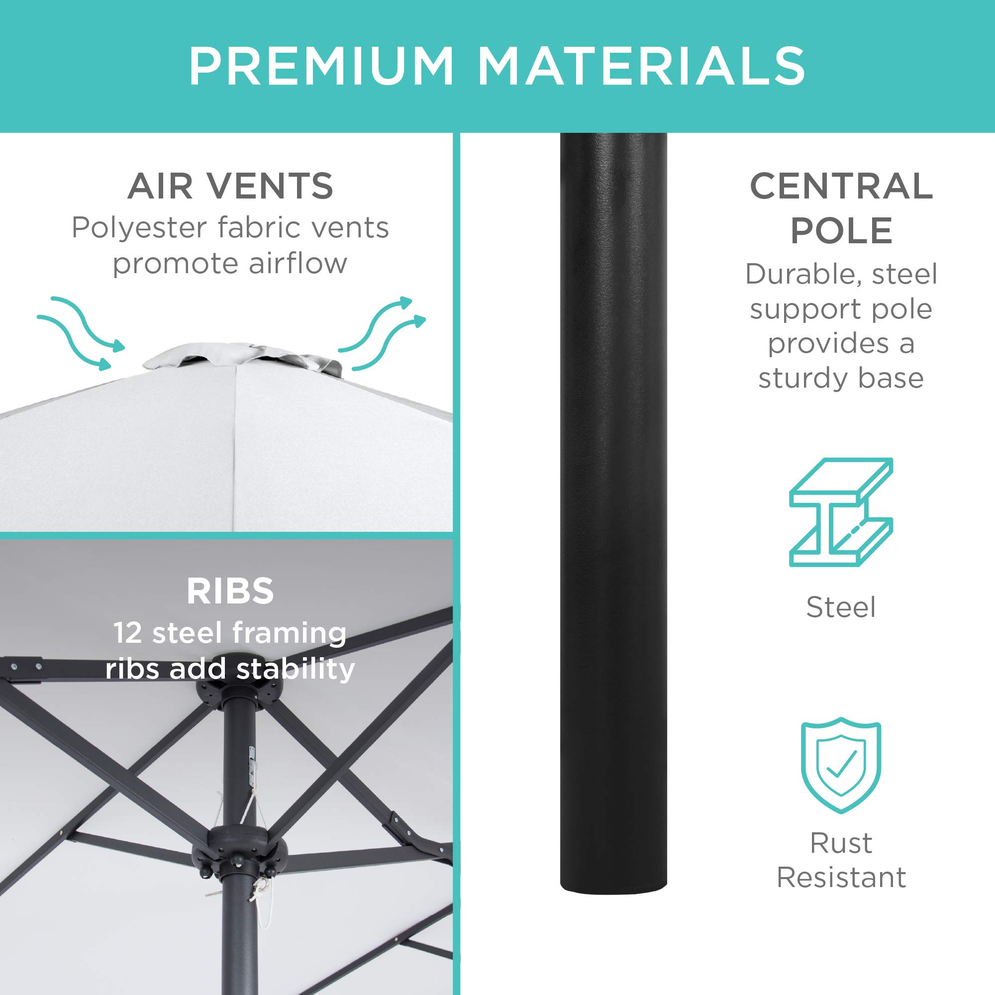 Amazon.com : Best Choice Products 15x9ft Large Double-Sided Rectangular Outdoor Aluminum Twin Patio Market Umbrella w/Crank and Wind Vents, Pearl White : Patio, Lawn & Garden