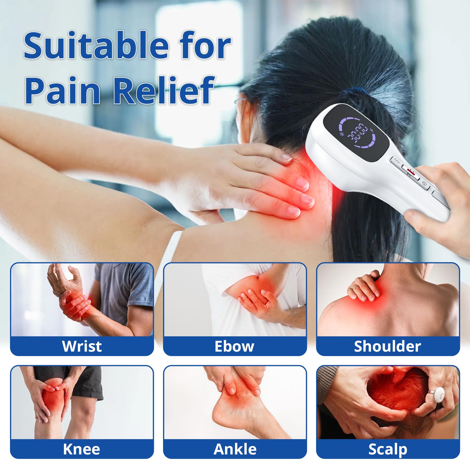 Rotlicht Therapiegerät, Handgerät Kalte Laser mit 5-30mins Timer Einstellbarer Leistung, Gelenk- und Muskelpflege (4 * 808nm+14 * 650nm) für Haustiere & Menschen, Red Light Therapy