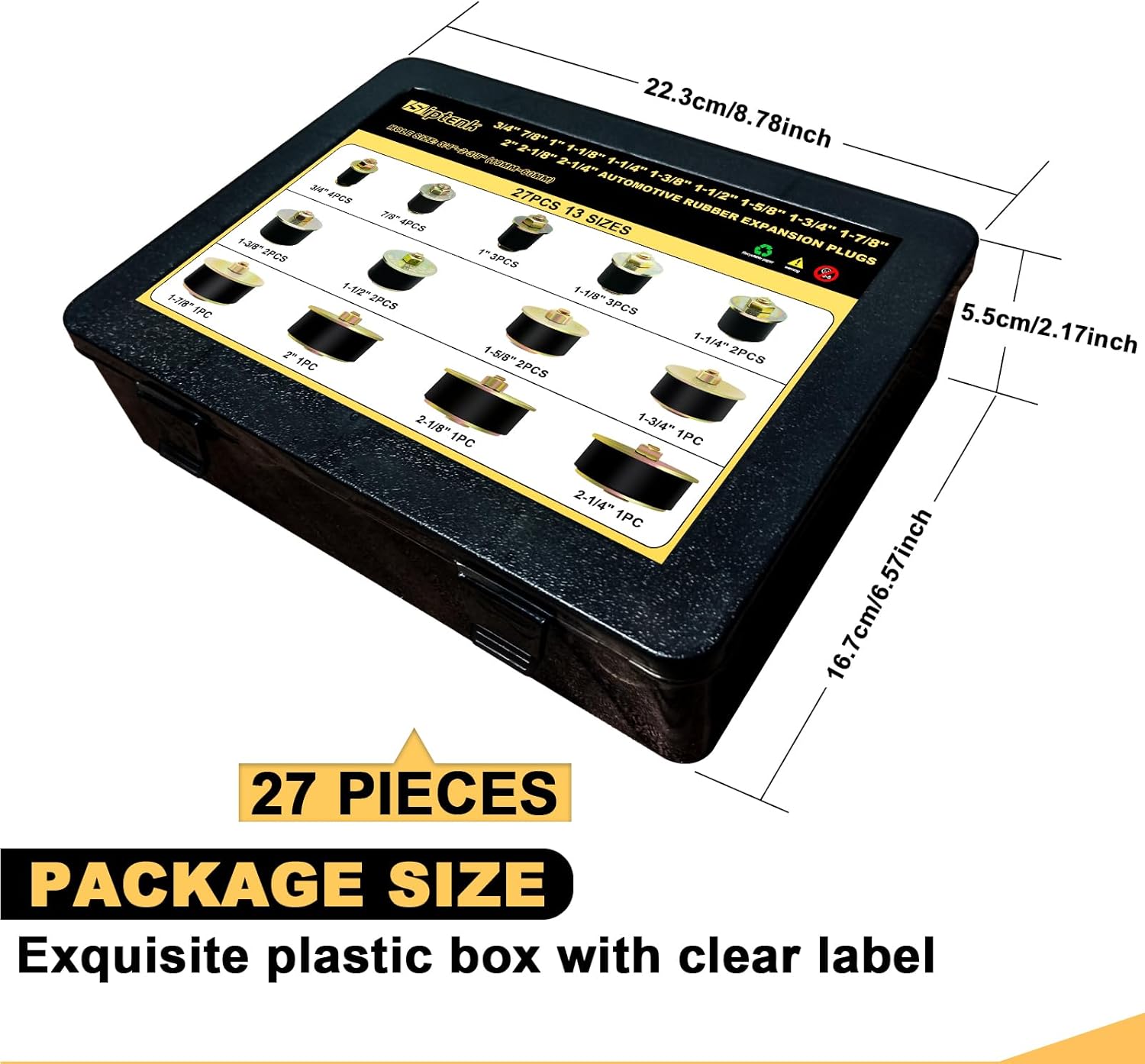 Siptenk 27pcs Expandable Freeze Rubber Plugs Assortment Kit, 13 Sizes Automotive Frost Expansion Plug Fit Hole 3/4" to 2-3/8" (19mm - 60mm)