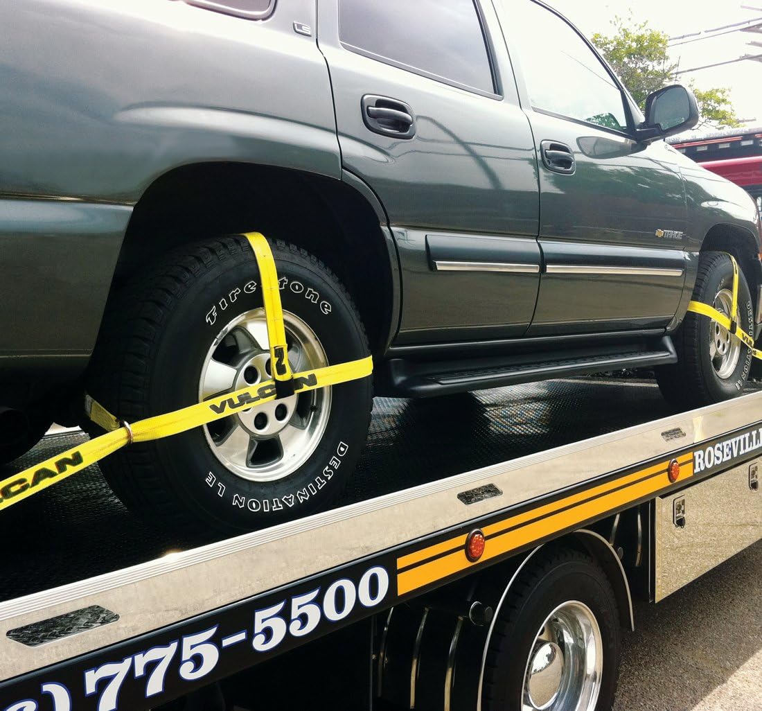 VULCAN Car Tie Down Kit - Adjustable Loop - Snap Hooks - Classic Yellow - Complete Kit Includes 4 Straps and 4 Ratchets - Image 3