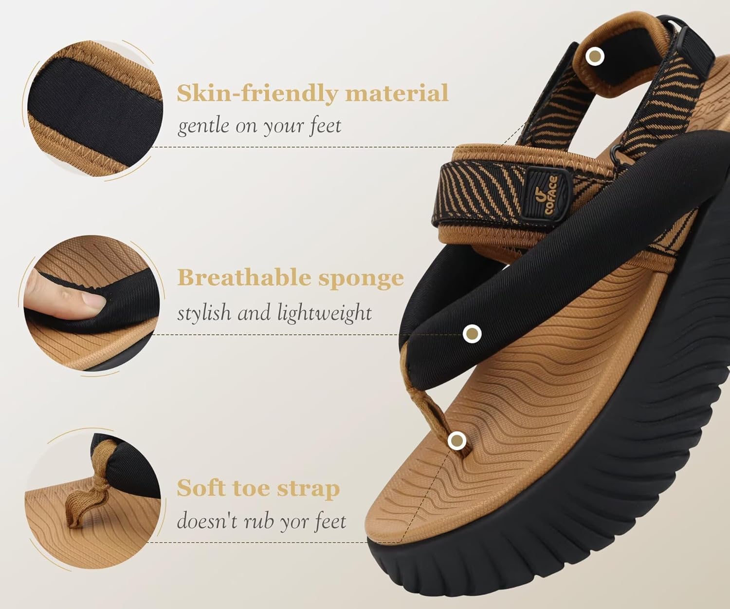 COFACE Womens Trendy Orthopedic Walking Sandals Comfortable Plantar Fasciitis Arch Support Sport Recovery Outdoor Hiking Sandles Thick Athletic Cushion Adjustable Strap Platform Flip Flops - Image 6