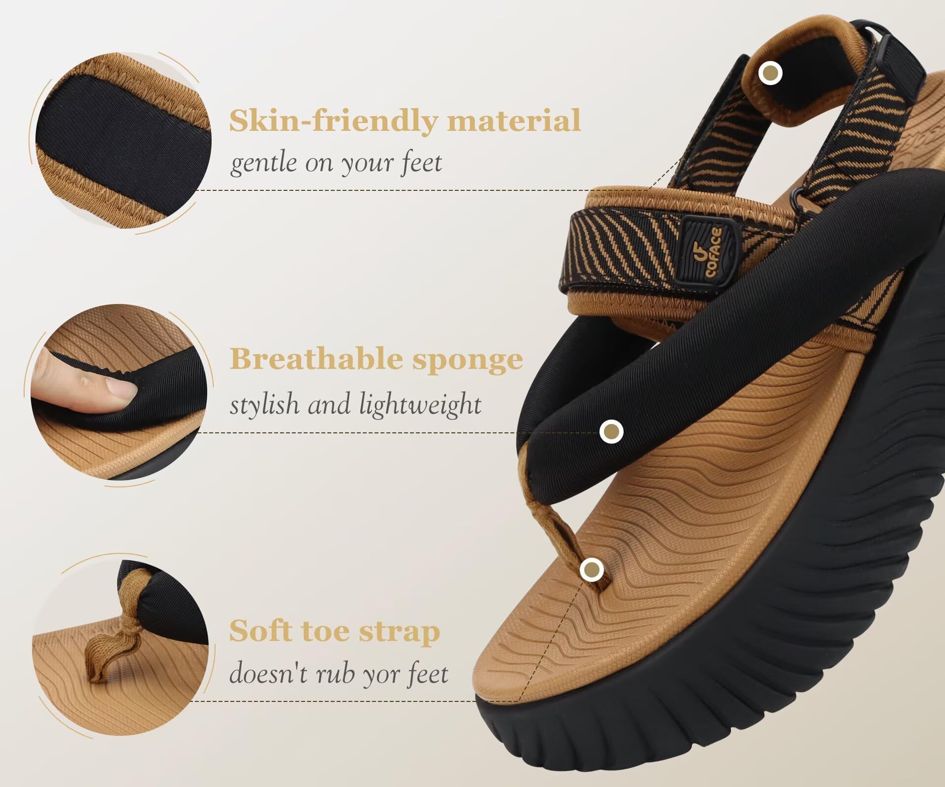 COFACE Orthopädische Trekking Sandalen Damen Bequeme Fußbett Sport Outdoor Plantarfasziitis Wandersandalen Sommer Strand Wasserfest Leicht Verstellbare Elegant Plateau Flip Flops