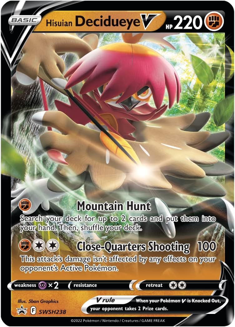 Pokémon TCG: Divergent Powers Tin – Hisuian Decidueye V (1 Foil Card & 4 Booster Packs)