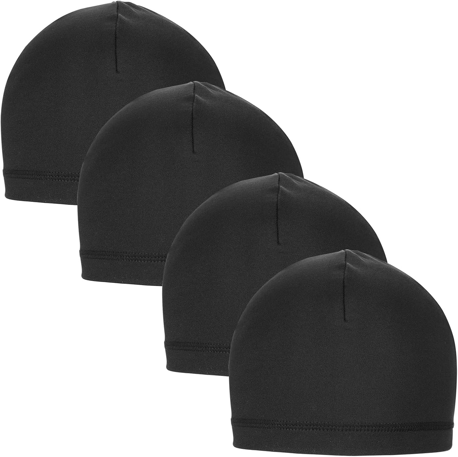 4-Pack Skull Cap Liners - Stretchy Beanie Helmet Liners For Cycling/Running (Black)