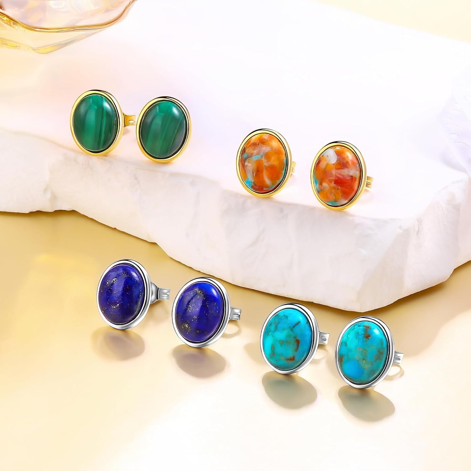 AIBAO Real Turquoise/Lapis Lazuli/Malachite Stud Earrings for Women Western Boho Jewelry Hypoallergenic 925 Sterling Silver Earrings Studs - Image 6