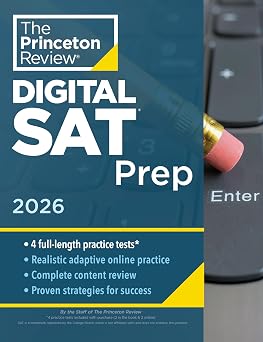 Princeton Review Digital SAT Prep, 2026 4 Full-Length Practice Tests 2 in Book + 2 Adaptive Tests Online + Review + Online Tools 2026 College Test Preparation