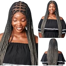 Wow Braids Box Braid Wig - Knotless Braided Wigs for Black women, with 360 glueless Full Swiss Lace Cap, Human Baby Hair Frontal, Synthetic Long Neat African Handmade Braiding - 36"/ Ombre Grey