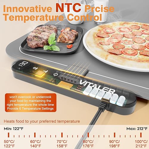 Miniatura 6 de Tapete de calentamiento para alimentos, (XXL, 35 x 16 pulgadas), bandejas de calentamiento eléctricas de grafeno mejorado para alimentos con