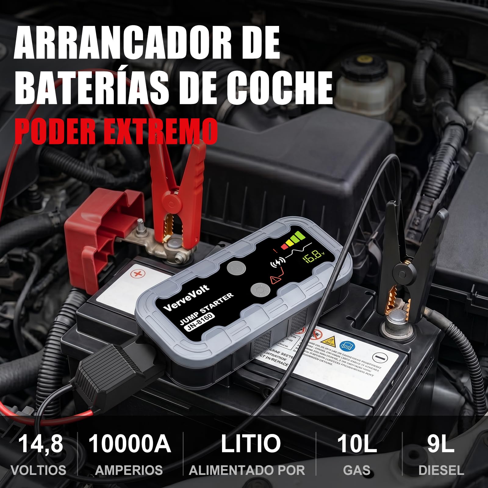 𝐎𝐟𝐞𝐫𝐭𝐚 𝐟𝐥𝐚𝐬𝐡 𝟭𝟬𝟬𝟬𝟬𝗔 Arrancador de Baterias de Coche - Arrancador de Coches Portatil(10L Gas & 9L Diesel), Booster Bateria Grand éCran LCD y Linterna LED, Car Jump Starter, Upgrade