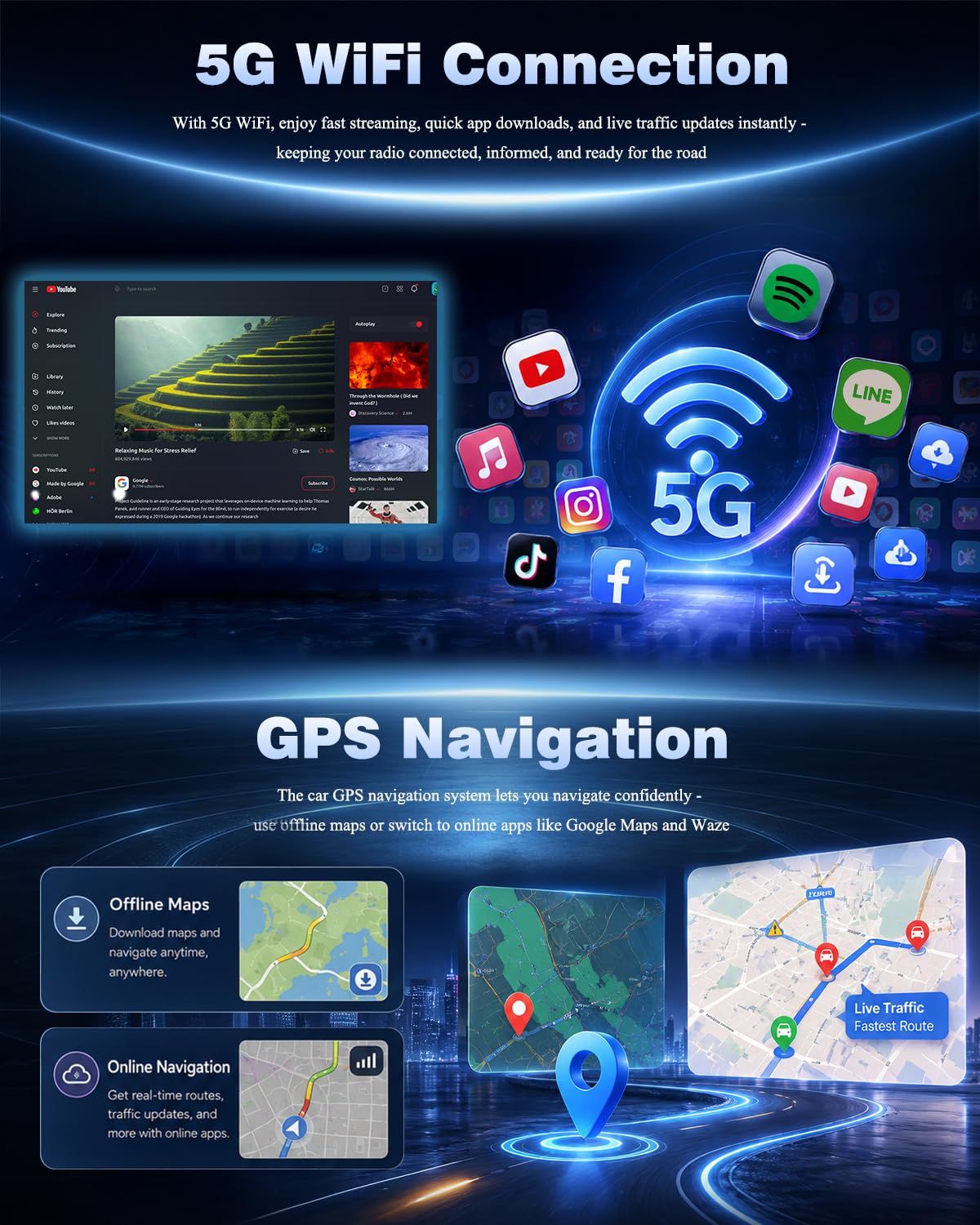 JAWSEU 4+64GB Autoradio mit Bildschirm Bluetooth für Opel Corsa d, Astra J & H, Meriva, Vivaro, Zafira b 2DIN 7 Zoll Auto Radio Unterstützt DAB+ Navi WLAN 5G FM HiFi Carplay Android Auto Android 15