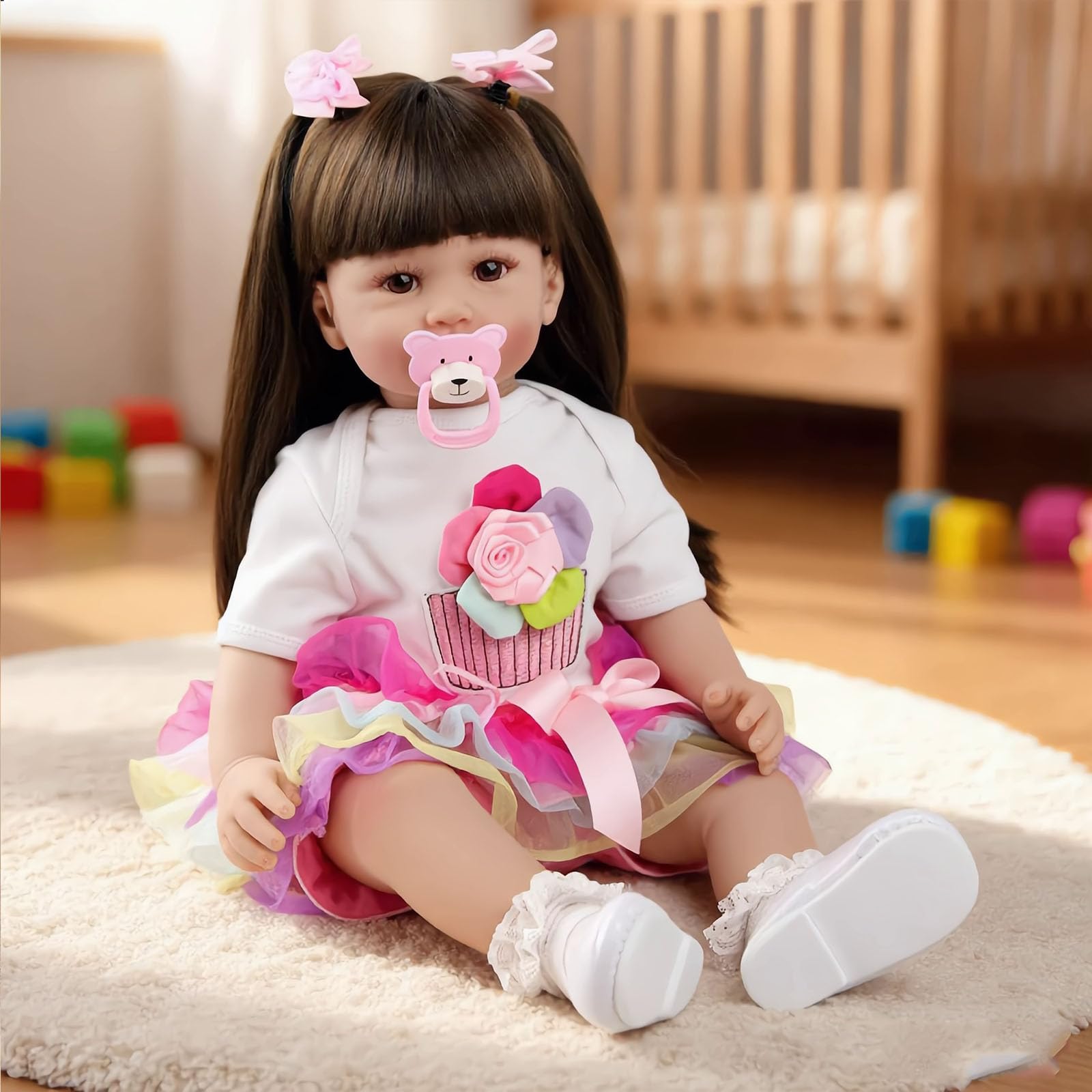 vinyle Reborn Doll 22-inch (55 cm) Girl’s Model Soft Silicone Vinyl Material Reborn Doll Infant Design Lifelike Girl with Long Hair Newborn Toy Toy for Boys and Girls